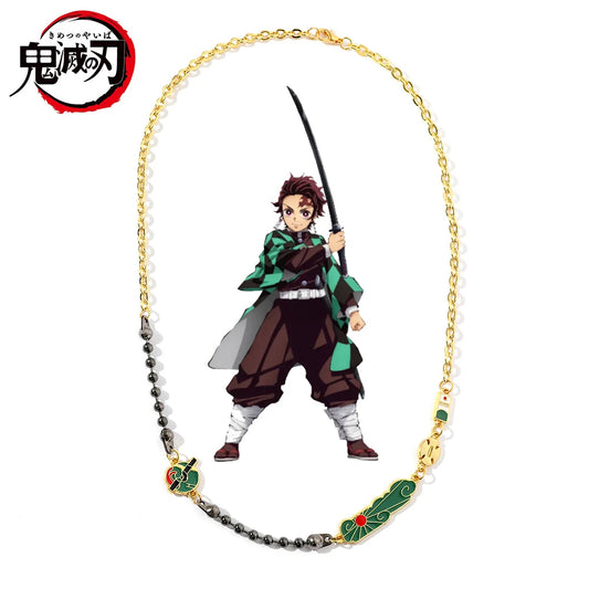 Kimetsu no Yaiba Tanjirou Beads Necklace | Demon Slayer Anime Cosplay Jewelry | 50cm Pendant Chain | Gothic Unisex Accessory Gift