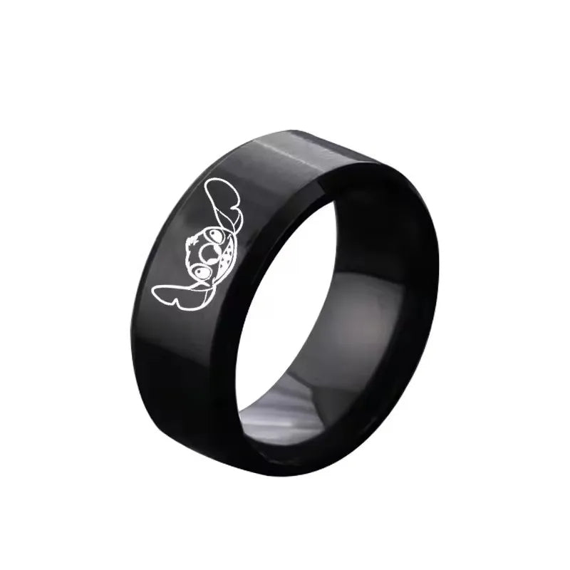 Disney Lilo & Stitch Stainless Steel Couple Ring – Laser Carved Cartoon Design