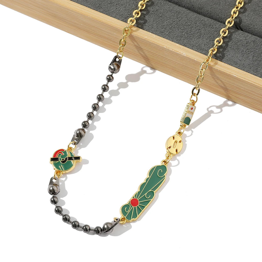 Kimetsu no Yaiba Tanjirou Beads Necklace | Demon Slayer Anime Cosplay Jewelry | 50cm Pendant Chain | Gothic Unisex Accessory Gift