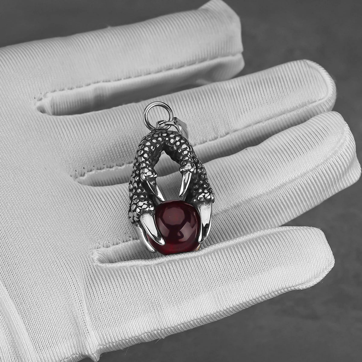 Viking Dragon Claw Red Bead Necklace | Nordic Amulet Pendant for Men & Women | Stainless Steel Punk Choker | Norse Jewelry Gift