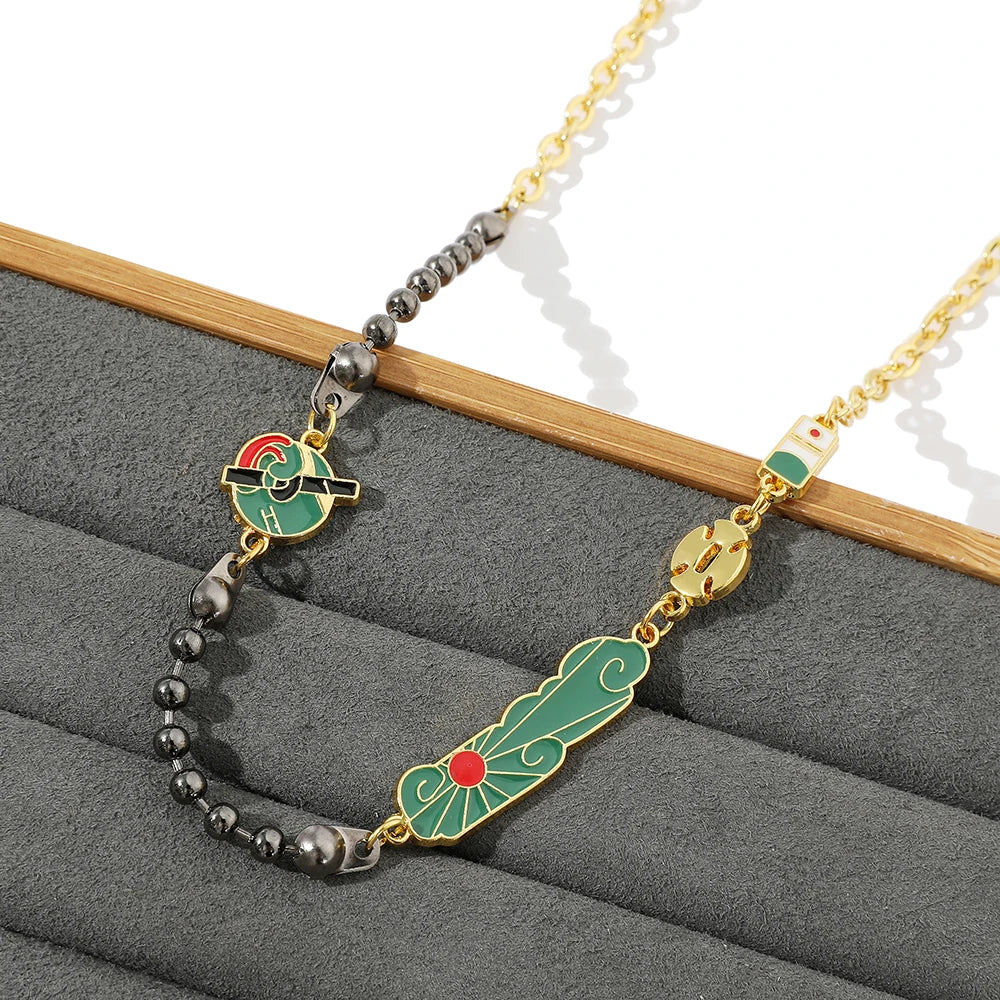 Kimetsu no Yaiba Tanjirou Beads Necklace | Demon Slayer Anime Cosplay Jewelry | 50cm Pendant Chain | Gothic Unisex Accessory Gift