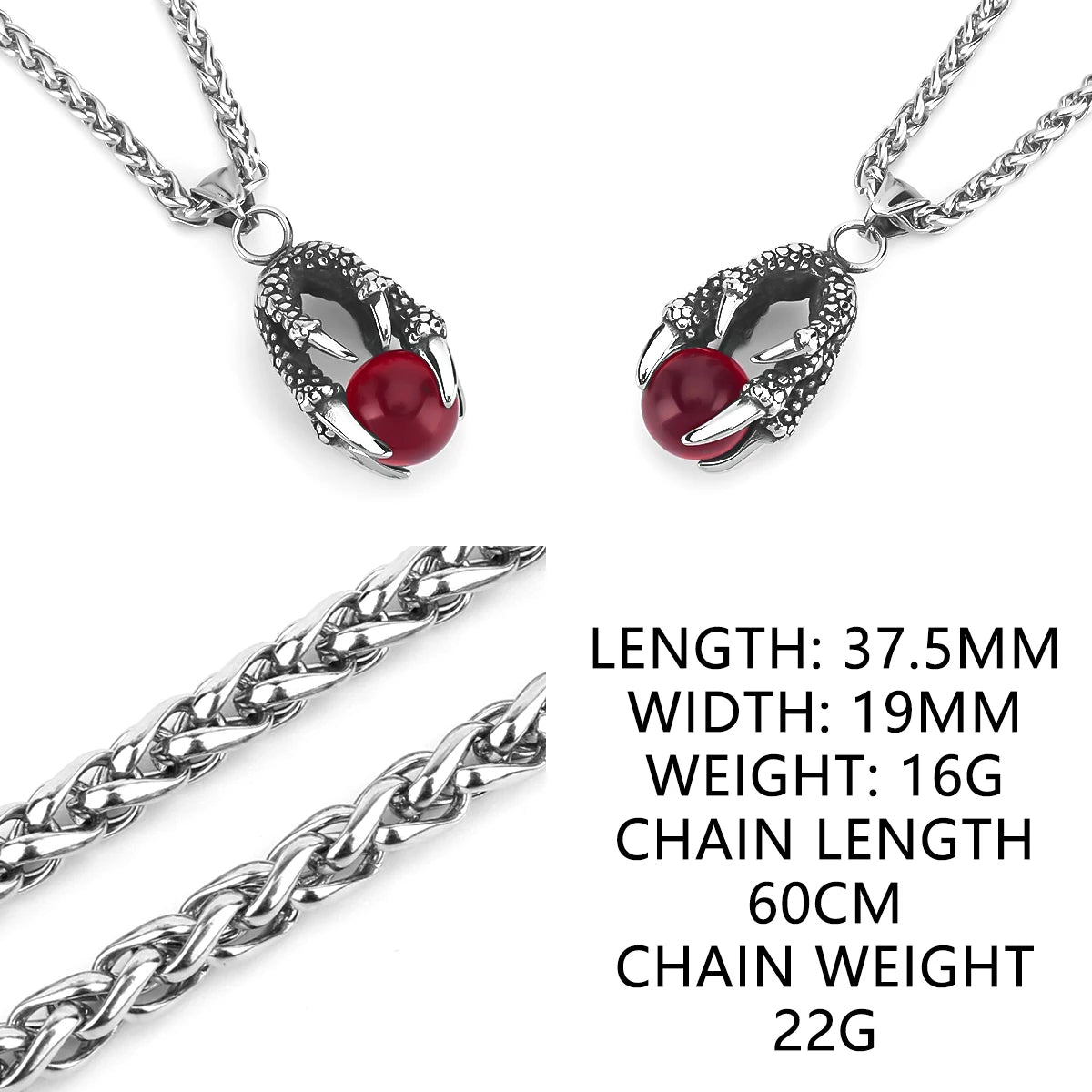 Viking Dragon Claw Red Bead Necklace | Nordic Amulet Pendant for Men & Women | Stainless Steel Punk Choker | Norse Jewelry Gift