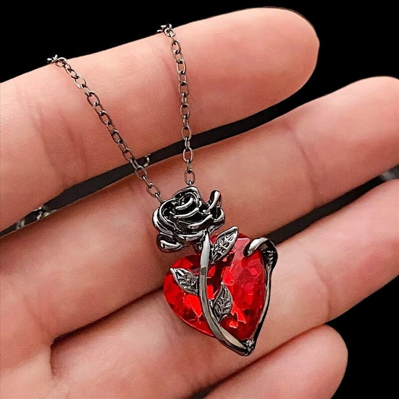 Rose Red Heart Necklace