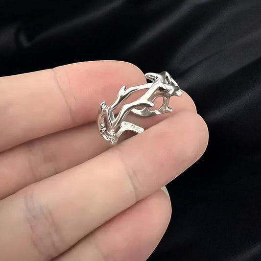 Gothic Branch Thorn Ring, Branch Ring, Celtic Silver, Handmade Nature Jewelry, Fantasy Punk Ring, Couples Gift, Goth Jewelry