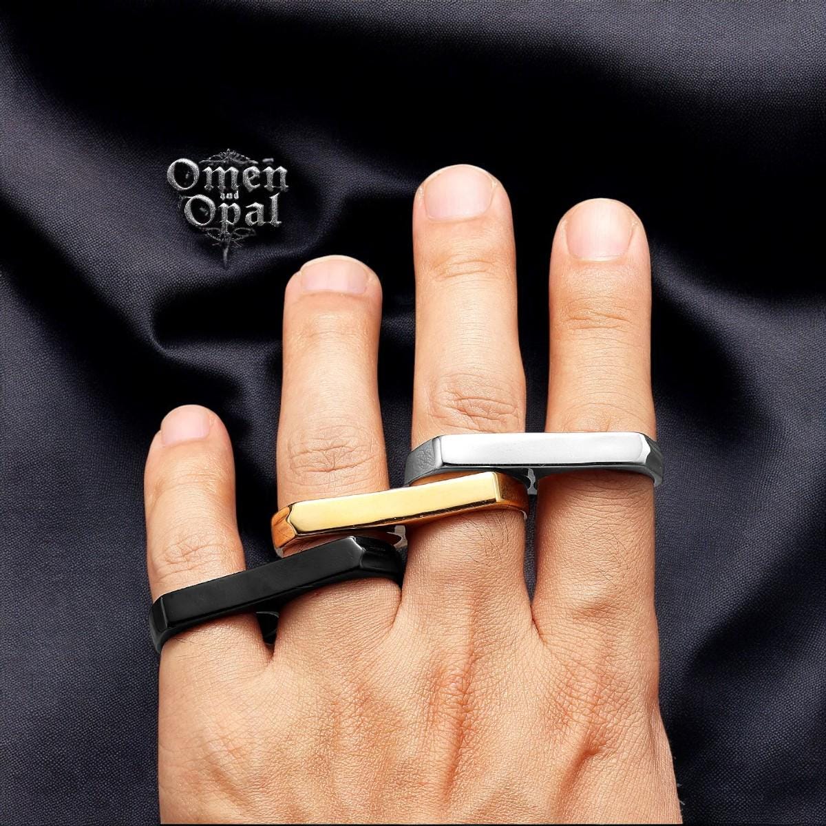 Double Finger Ring, Unisex Two Finger Silver Band, Adjustable Gothic Ring, Minimalist Punk Jewelry, Gift for Him & Her, Everyday Ring