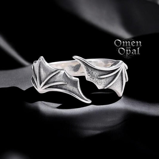925 Sterling Silver Vampire Bat Ring, Demon Bat Wing Ring, Gothic Resizable Ring, Handmade Vintage Jewelry, Gift for Her, Dark Fantasy Ring