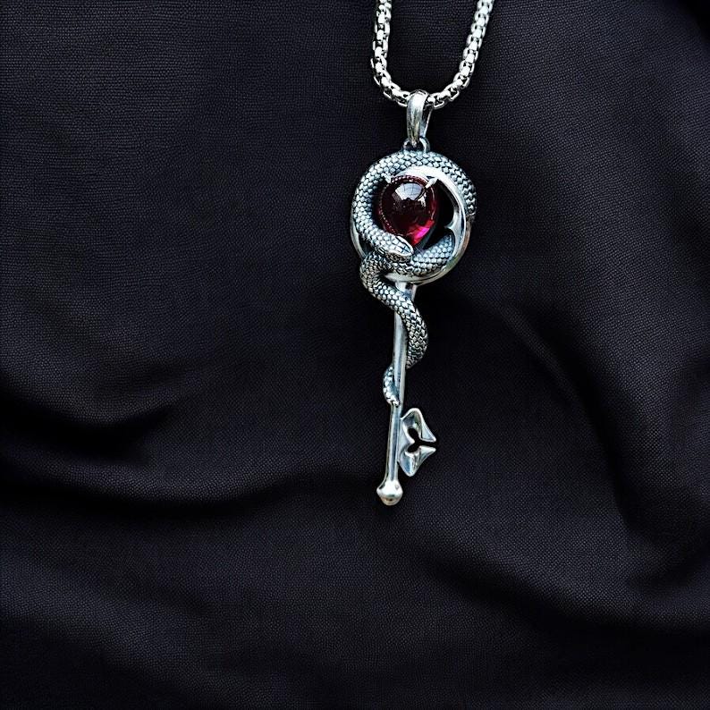 Truth Key Pendant | Stainless steel Gothic Key Necklace | Snake Key Charm | Vintage Occult Jewelry | Unique Pendant for Men & Women