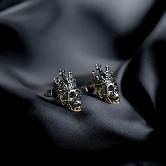 Gothic Skull Crown Earrings | 925 Sterling Silver Punk Studs | Trendy Gothic Jewelry for Women | Wedding Party Earrings | Gift for Her