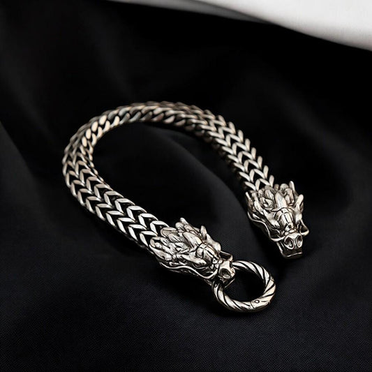 Dragon Bracelet | Gothic Stainless Steel Skull Bracelet | Oxidized Punk Biker Bracelet | Edgy Men’s Jewelry | Dark Fashion Gift for Him