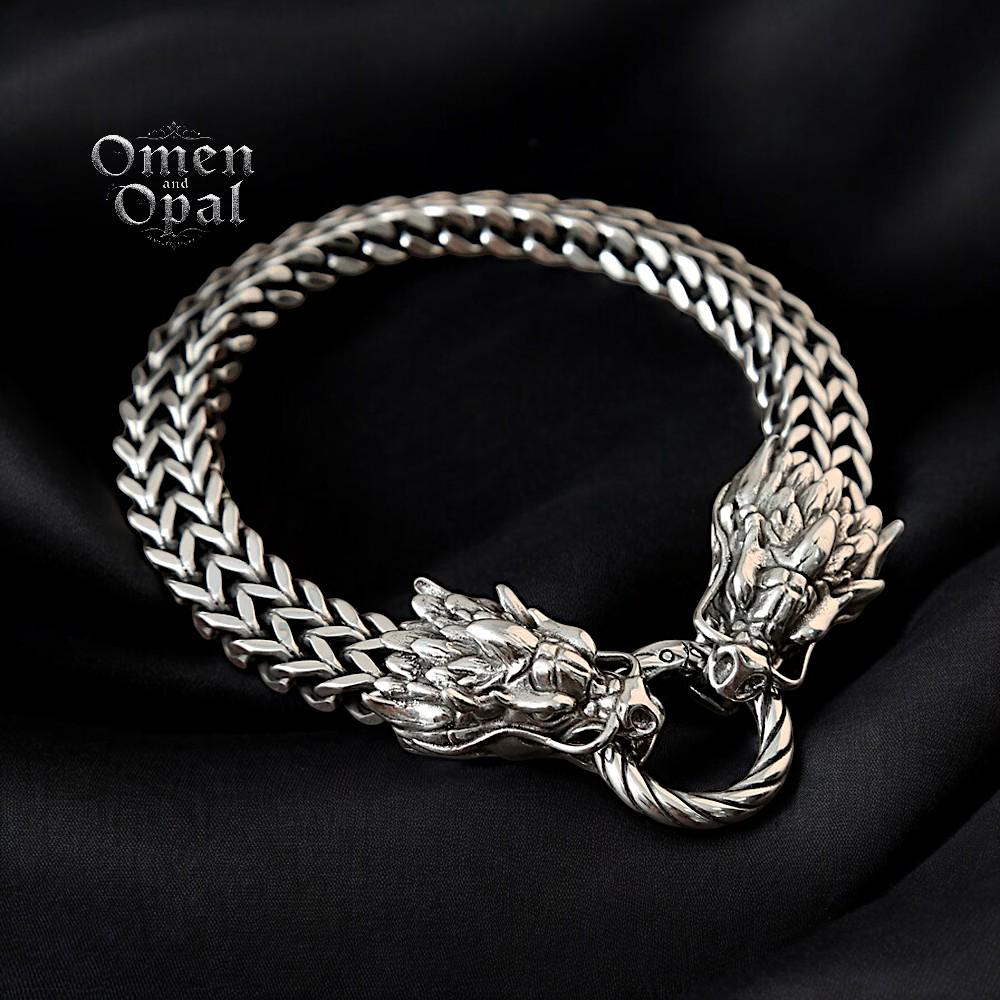 Dragon Bracelet | Gothic Stainless Steel Skull Bracelet | Oxidized Punk Biker Bracelet | Edgy Men’s Jewelry | Dark Fashion Gift for Him