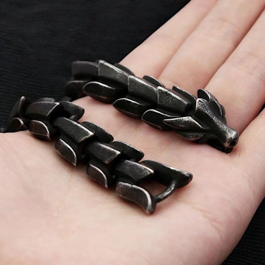 Dragon Bracelet for Men | Stainless Steel Gothic Bracelet | Oxidized Stainless Steel Biker Bracelet | Viking Dragon Jewelry | Gift for Him