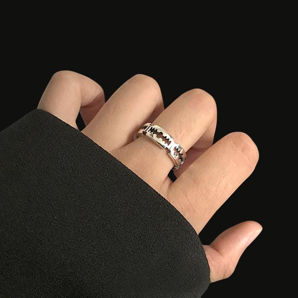 Razor Blade Ring | Stainless Steel Gothic Ring | Punk Rock Jewelry | Edgy Stackable Ring for Men & Women | Alternative Fashion Accessory