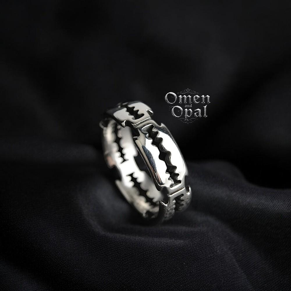 Razor Blade Ring | Stainless Steel Gothic Ring | Punk Rock Jewelry | Edgy Stackable Ring for Men & Women | Alternative Fashion Accessory