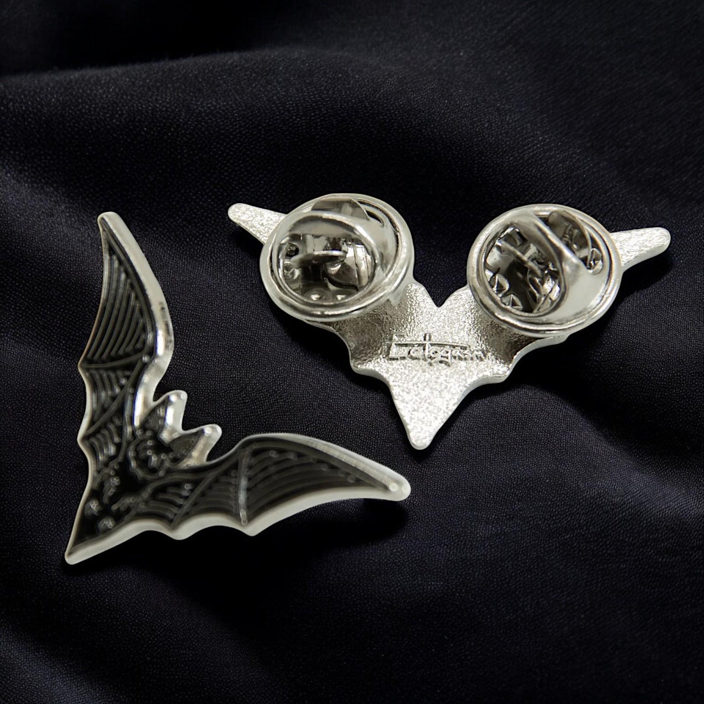 Bat Collar Point Enamel Pin Set | Gothic Lapel Pins | Witchy Halloween Accessory | Spooky Black & Silver Bat Brooch | Alternative Gift