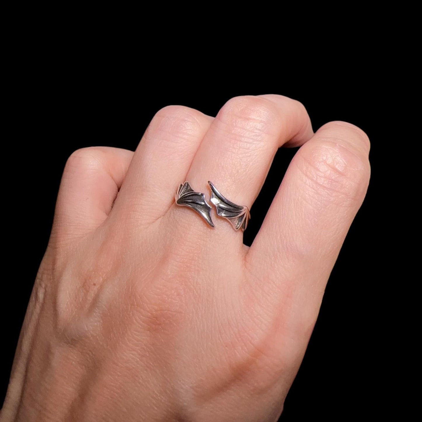 925 Sterling Silver Vampire Bat Ring, Demon Bat Wing Ring, Gothic Resizable Ring, Handmade Vintage Jewelry, Gift for Her, Dark Fantasy Ring