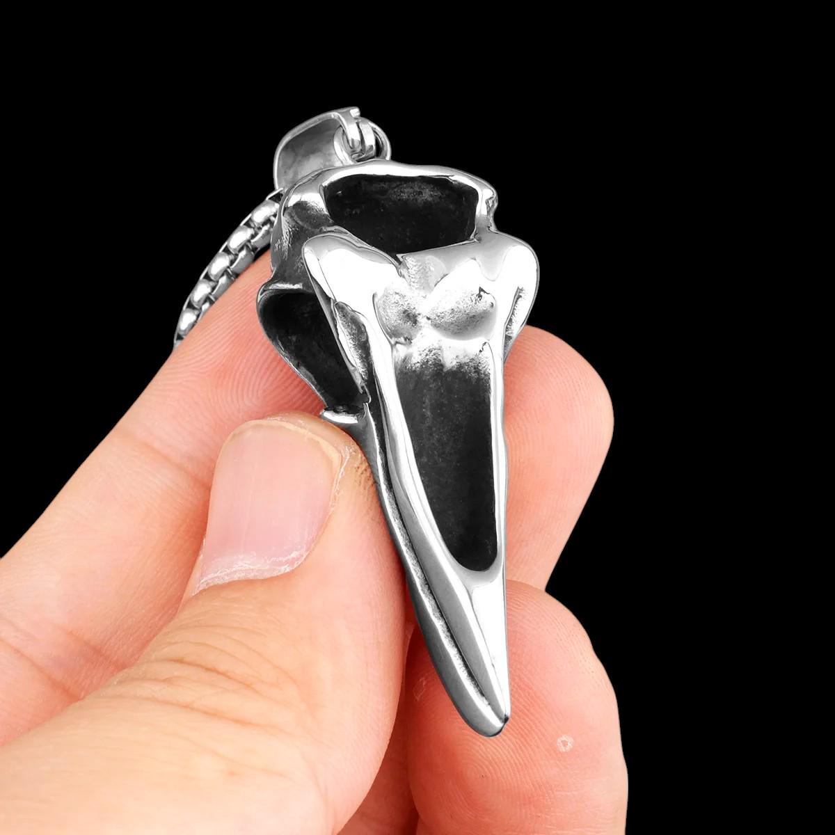 Minimal Crow Skull Necklace | Stainless Steel Raven Skull Pendant | Gothic Silver Necklace for Men | Alternative Fashion | Gift for Him