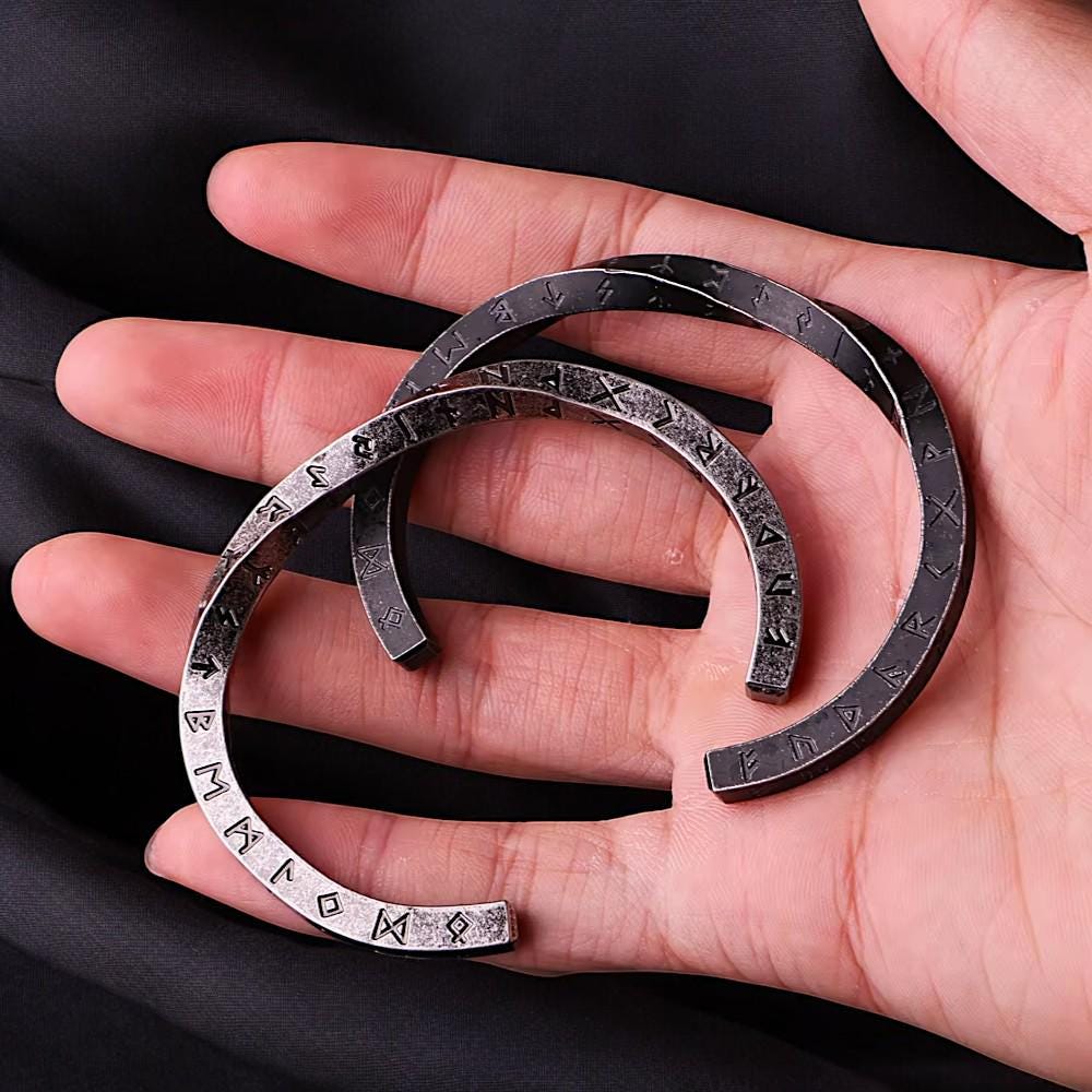 Viking Twisted Rune Bracelet | Norse Stainless Steel Cuff | Nordic Turkic Rune Bangle for Men | Pagan Jewelry | Gift for Him