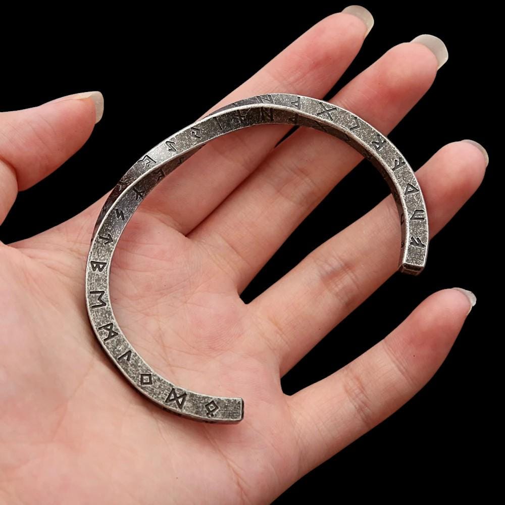 Viking Twisted Rune Bracelet | Norse Stainless Steel Cuff | Nordic Turkic Rune Bangle for Men | Pagan Jewelry | Gift for Him