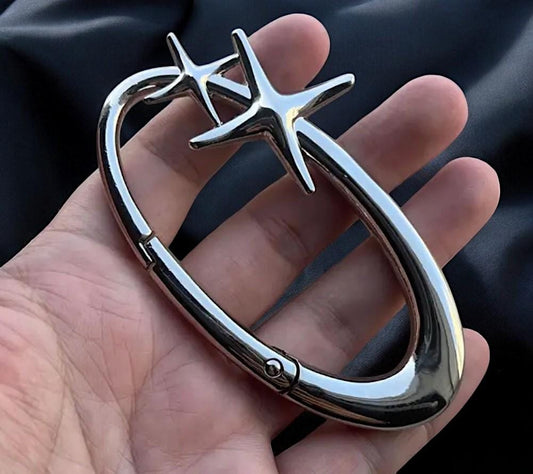 Y2K Star Carabiner Gothic Keychain | Cyberpunk Matte Chrome Key Clip | Minimal Stainless Steel Grunge Keyring | Punk Bag Charm |Gift for Her