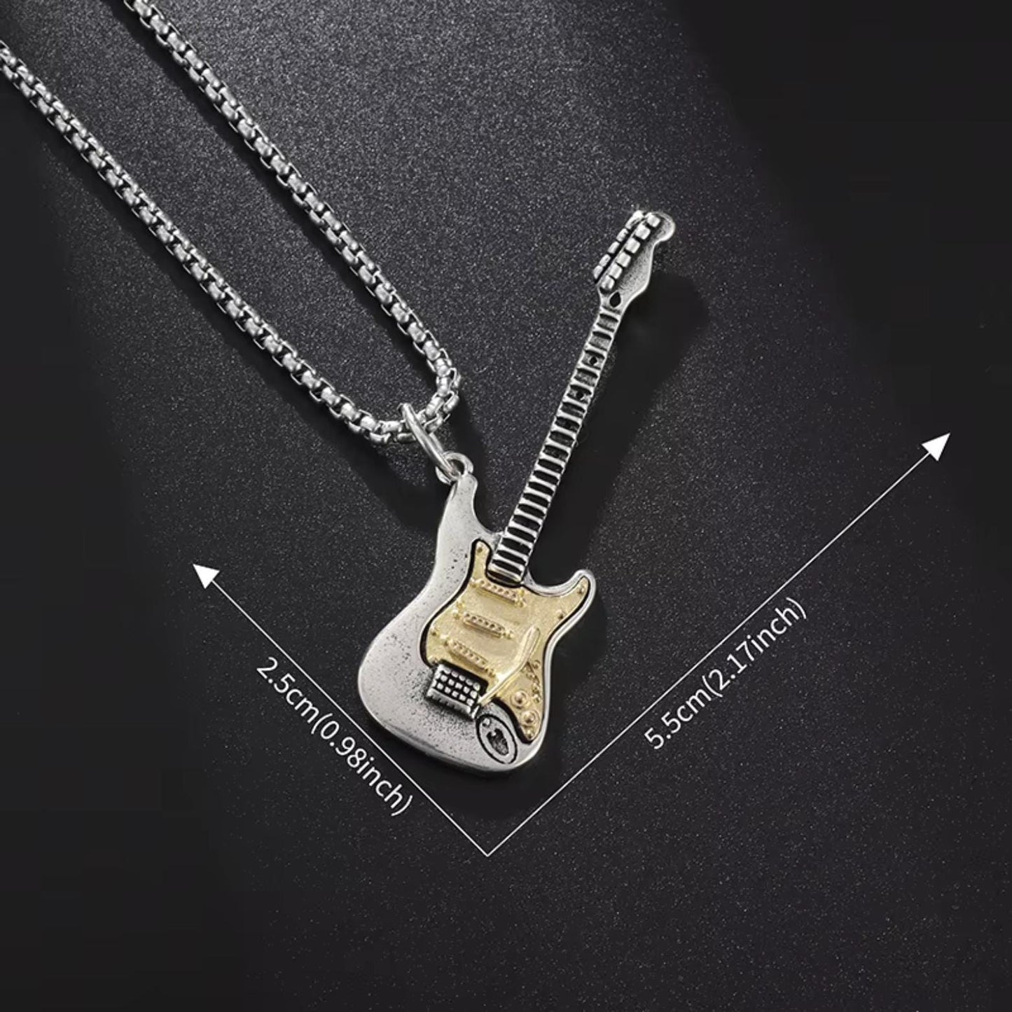 925 Gothic Guitar Necklace | Handmade Oxidized Silver Pendant | Stainless Steel Rock Jewelry | Guitar Charm Necklace | Gift for Men & Women