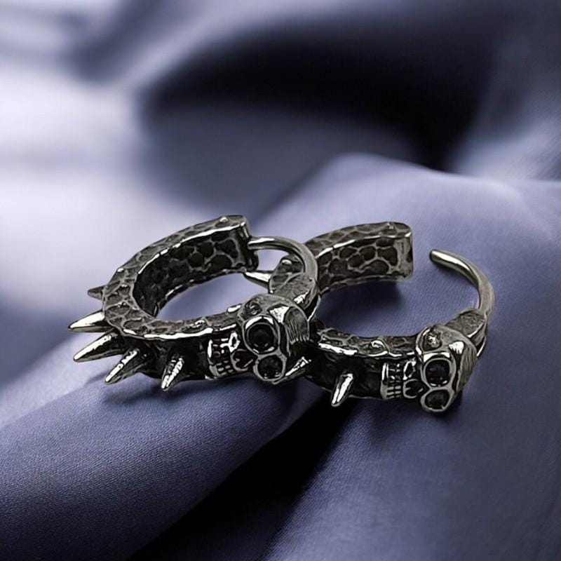 Retro Gothic Skull Rivet Hoop Earrings | Punk Spike Hoop Earrings for Men | Hip Hop Rock Jewelry | Alternative Gothic Gift for Him