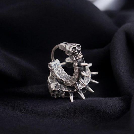 Retro Gothic Skull Rivet Hoop Earrings | Punk Spike Hoop Earrings for Men | Hip Hop Rock Jewelry | Alternative Gothic Gift for Him