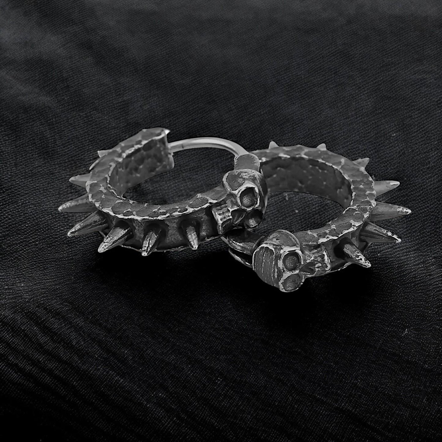 Retro Gothic Skull Rivet Hoop Earrings | Punk Spike Hoop Earrings for Men | Hip Hop Rock Jewelry | Alternative Gothic Gift for Him