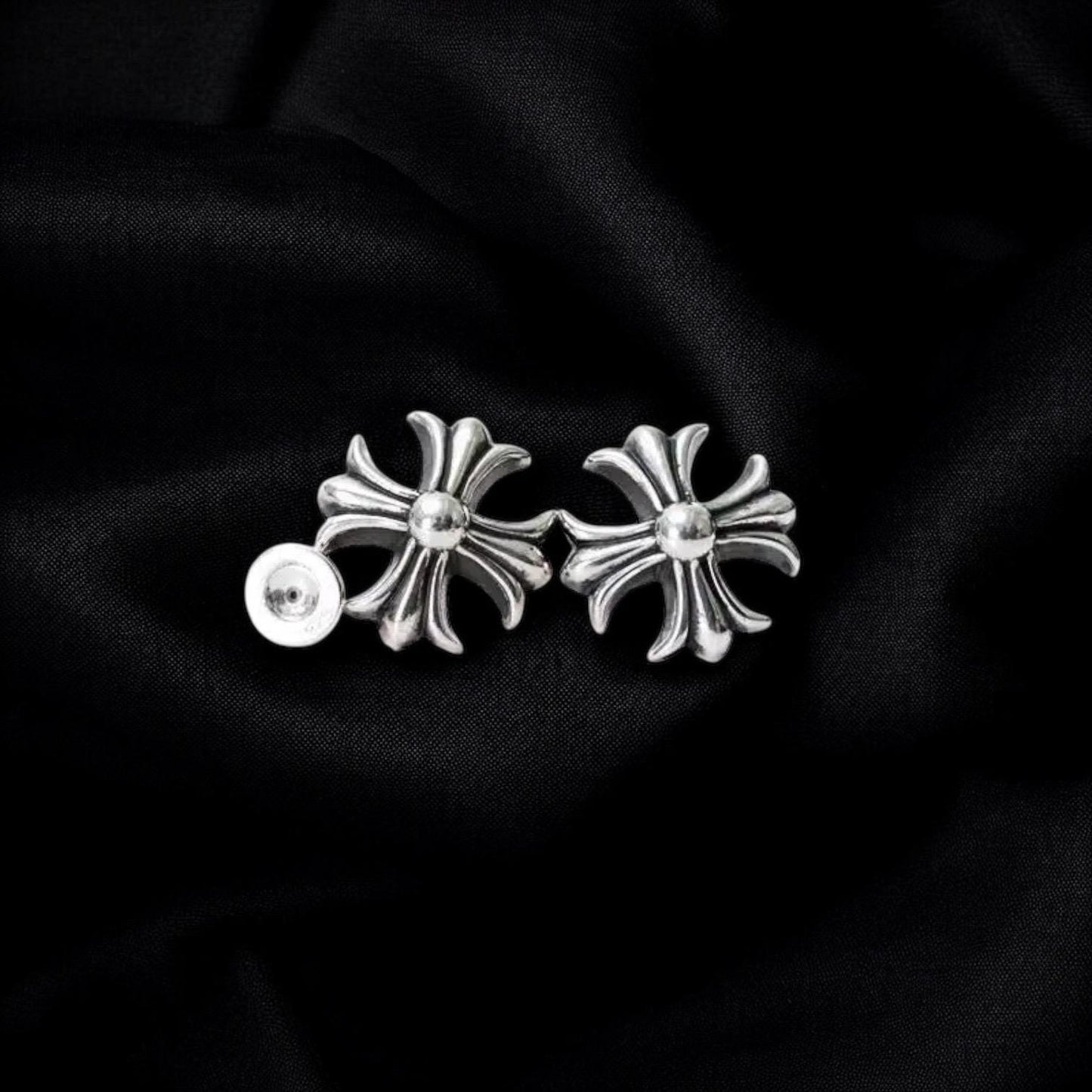 925 Sterling Silver Cross Earrings | Chrome Hearts Style Studs | Gothic Multi-Link Earrings | Y2K Punk Jewelry for Men & Women | Alt Fashion