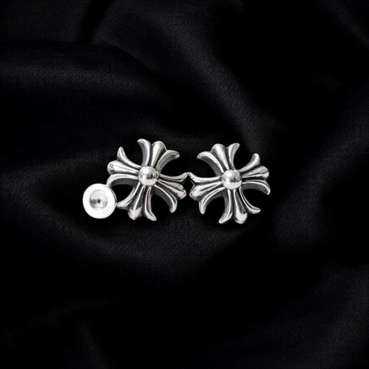 925 Sterling Silver Cross Earrings | Chrome Hearts Style Studs | Gothic Multi-Link Earrings | Y2K Punk Jewelry for Men & Women | Alt Fashion