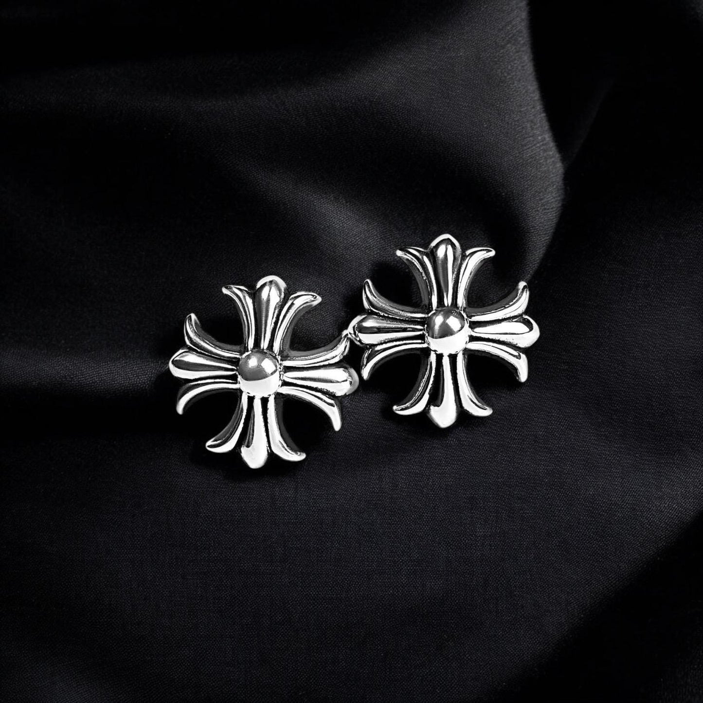 925 Sterling Silver Cross Earrings | Chrome Hearts Style Studs | Gothic Multi-Link Earrings | Y2K Punk Jewelry for Men & Women | Alt Fashion