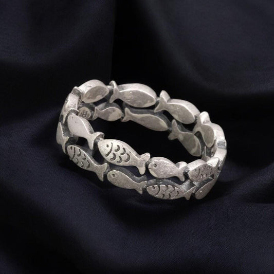 S925 Silver Fish Ring, Adjustable Swimming Fish Band, Gift for Her, School of Fish Ring, Unique Fish Ring for Women, Cute Fish Ring Gift