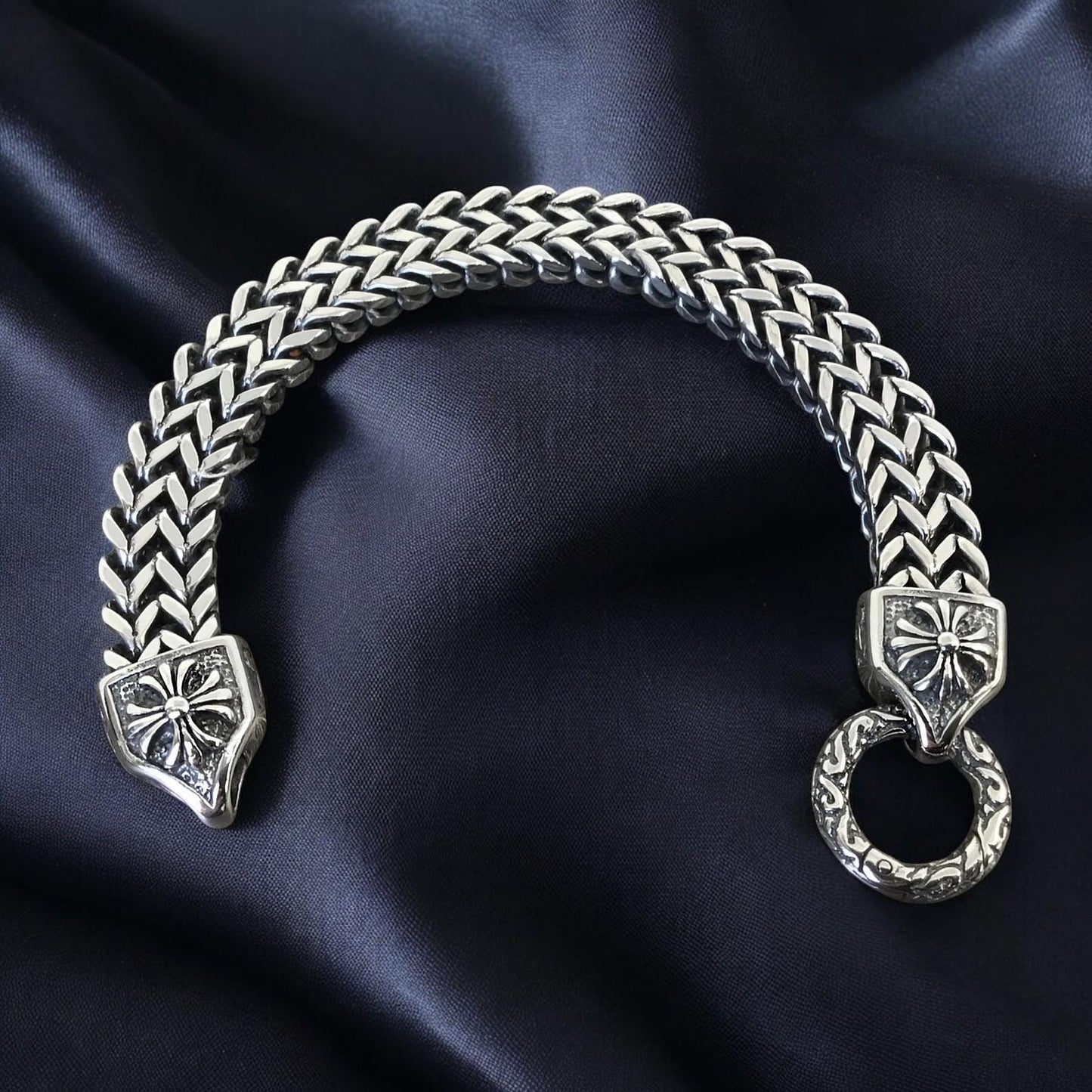Men’s Gothic Stainless Steel Bracelet | Oxidized Cross Chain Bracelet | Punk Biker Jewelry | Adjustable Metal Bracelet | Gift for Him