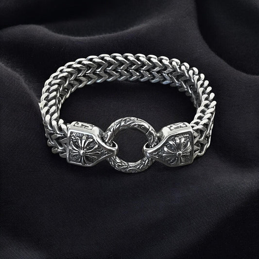 Men’s Gothic Stainless Steel Bracelet | Oxidized Cross Chain Bracelet | Punk Biker Jewelry | Adjustable Metal Bracelet | Gift for Him