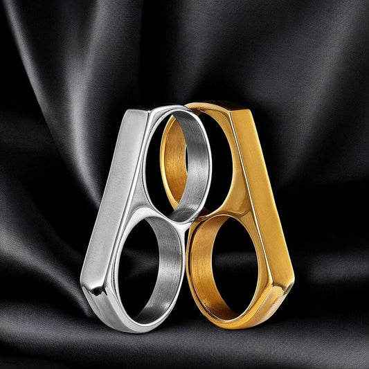 Double Finger Ring, Unisex Two Finger Silver Band, Adjustable Gothic Ring, Minimalist Punk Jewelry, Gift for Him & Her, Everyday Ring