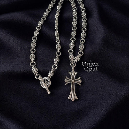 CH Gothic Rosary Necklace | Y2K Punk Cross Pendant | Chrome Chain Jewelry | Gothic Necklace for Men & Women Alt Style