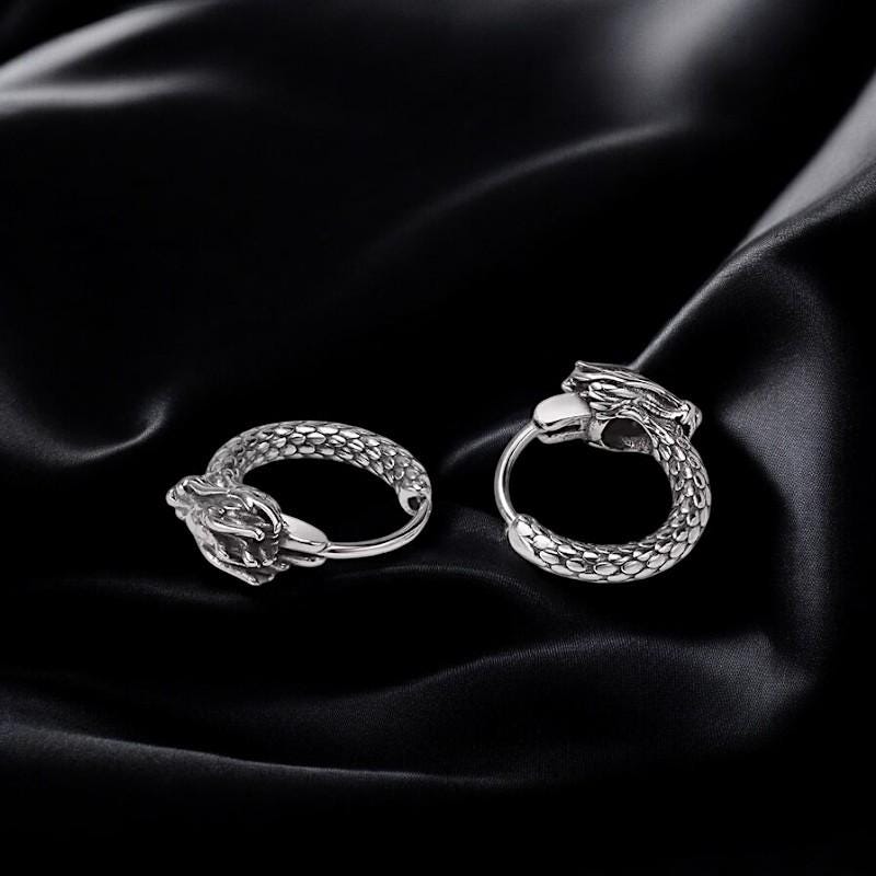 Dragon Hoop Earrings | Gothic Huggie Hoops | Men’s Dragon Jewelry | Gothic Earrings | Men’s Hoop Earrings | Dragon Hoops | Unique Gift