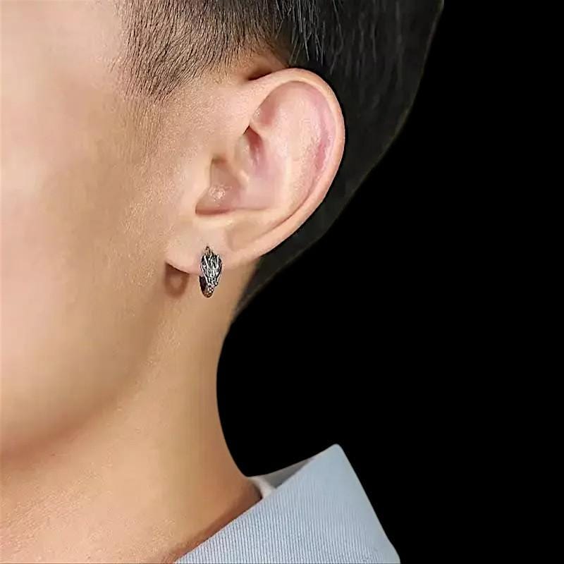 Dragon Hoop Earrings | Gothic Huggie Hoops | Men’s Dragon Jewelry | Gothic Earrings | Men’s Hoop Earrings | Dragon Hoops | Unique Gift