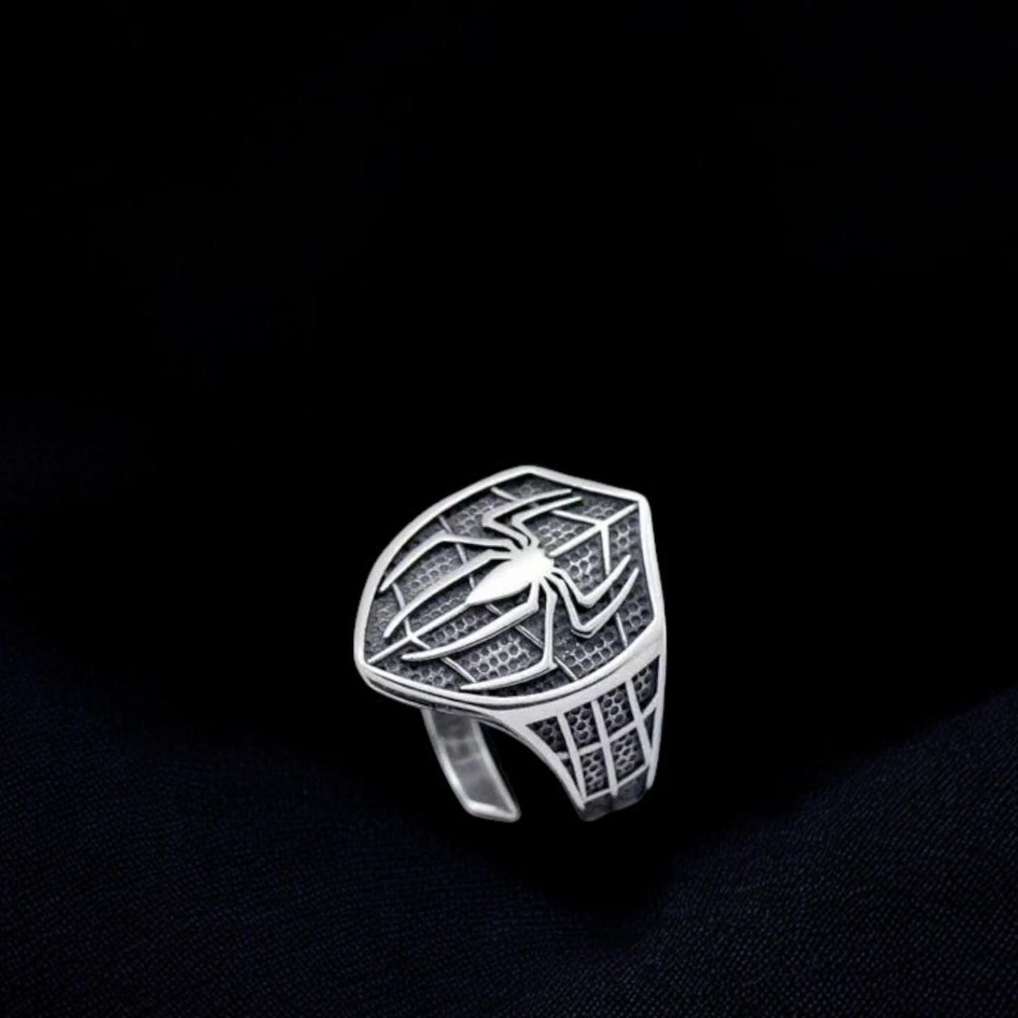 Silver Spiderman Superhero Shield Ring for Men | Oxidized Heroic Symbol Jewelry | Marvel-Inspired Men’s Ring | Unique Hero Gift