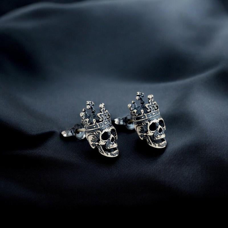 Gothic Skull Crown Earrings | 925 Sterling Silver Punk Studs | Trendy Gothic Jewelry for Women | Wedding Party Earrings | Gift for Her