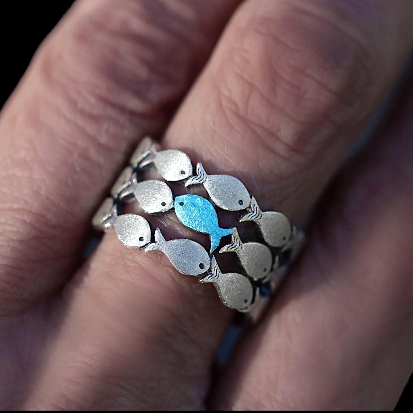 Against the Current Fish Ring | Silver Adjustable Ring | Fish Ocean Jewelry for Men & Women | Unique Nautical Gift