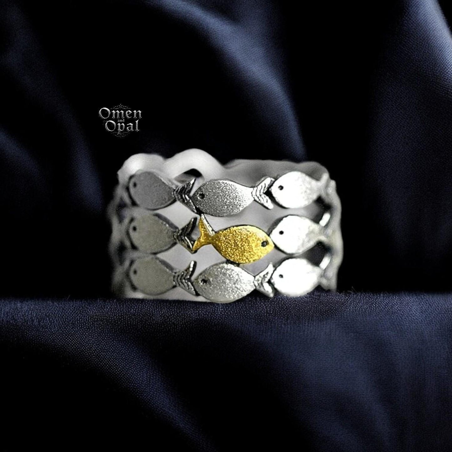 Against the Current Fish Ring | Silver Adjustable Ring | Fish Ocean Jewelry for Men & Women | Unique Nautical Gift