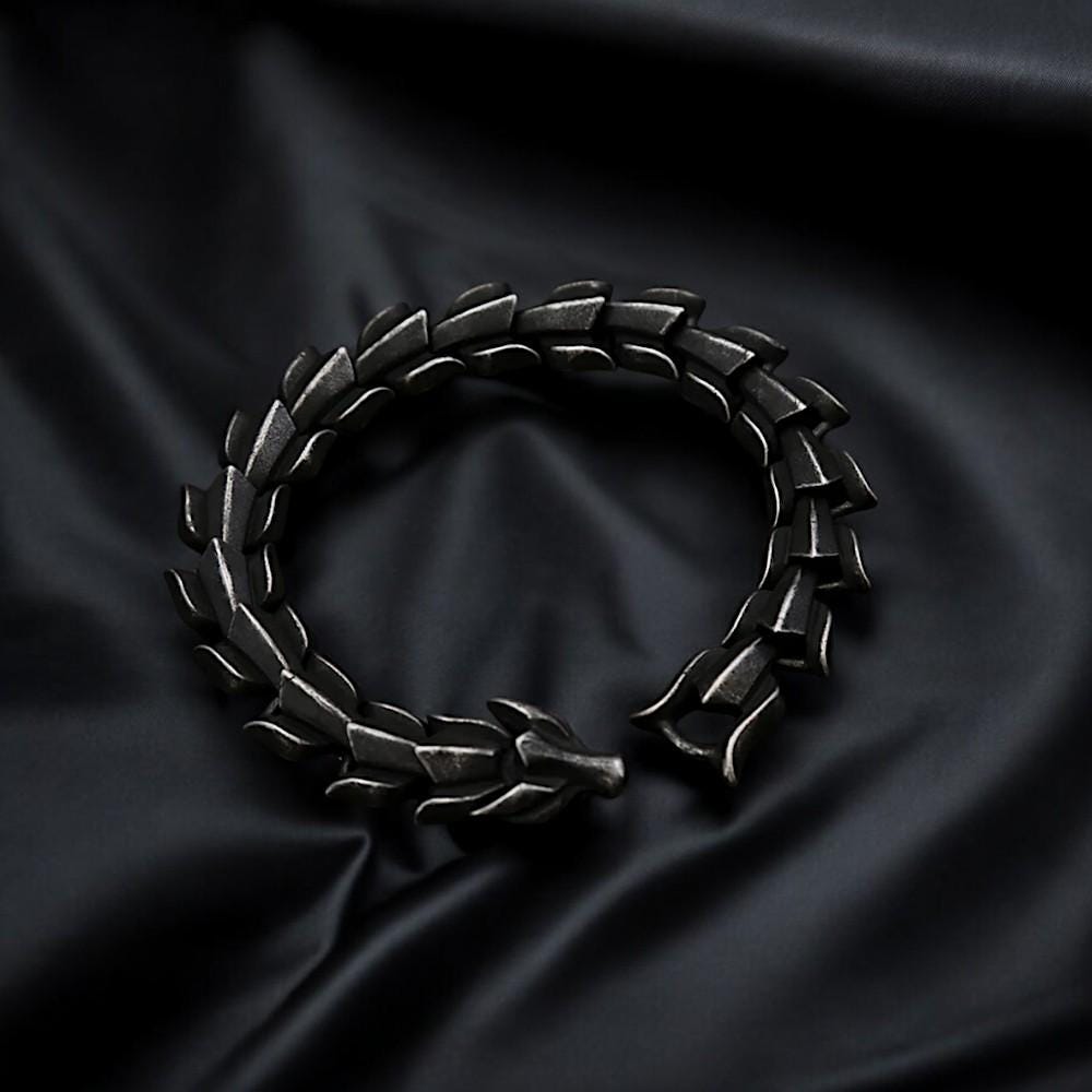 Dragon Bracelet for Men | Stainless Steel Gothic Bracelet | Oxidized Stainless Steel Biker Bracelet | Viking Dragon Jewelry | Gift for Him