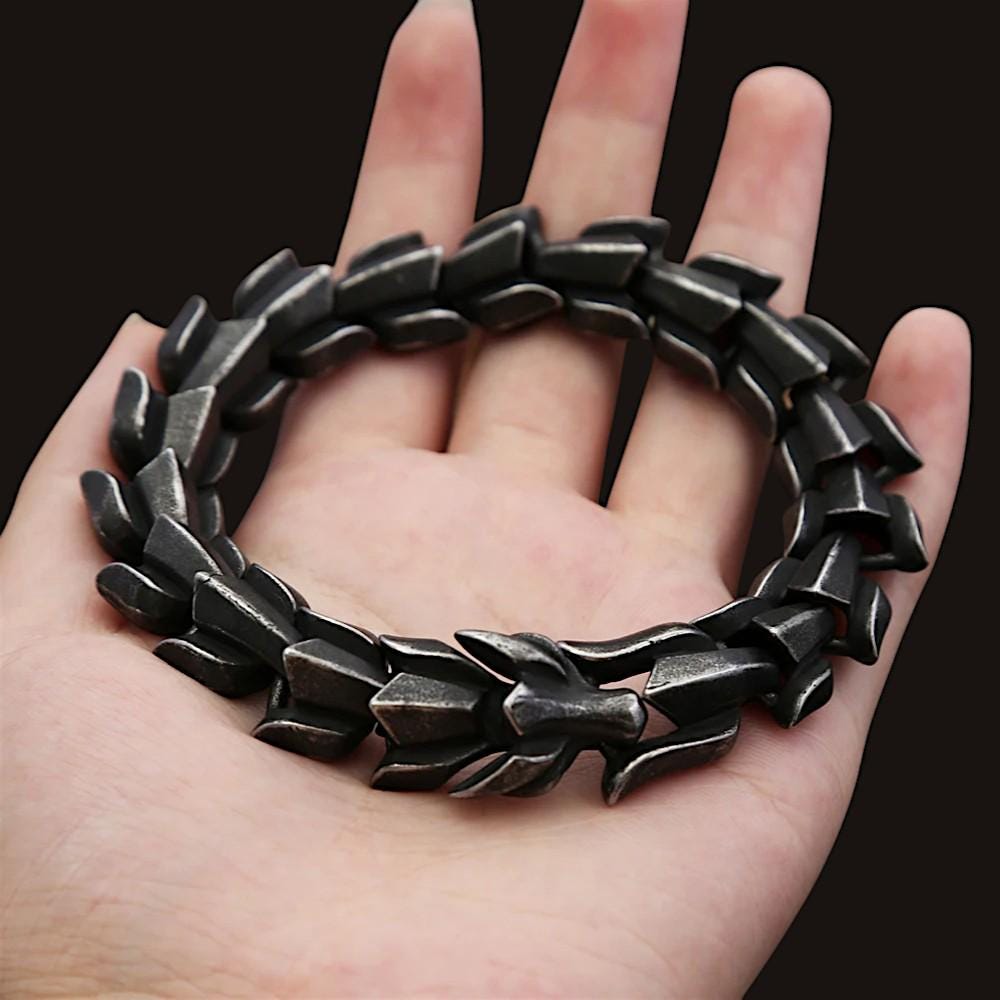 Dragon Bracelet for Men | Stainless Steel Gothic Bracelet | Oxidized Stainless Steel Biker Bracelet | Viking Dragon Jewelry | Gift for Him