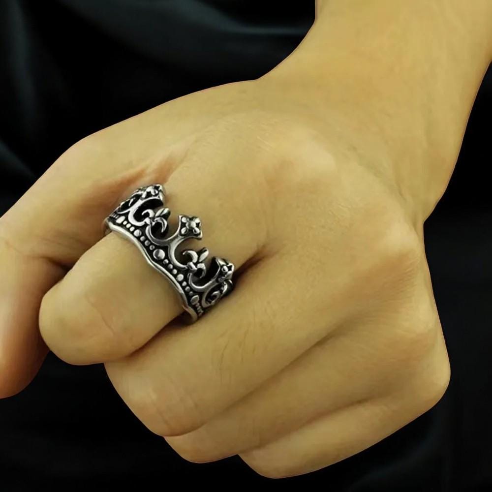 King Crown Ring for Men | Medieval Stackable Ring | Vintage Silver Gothic Jewelry | Unique Men’s Statement Ring | Cool Gift for Him