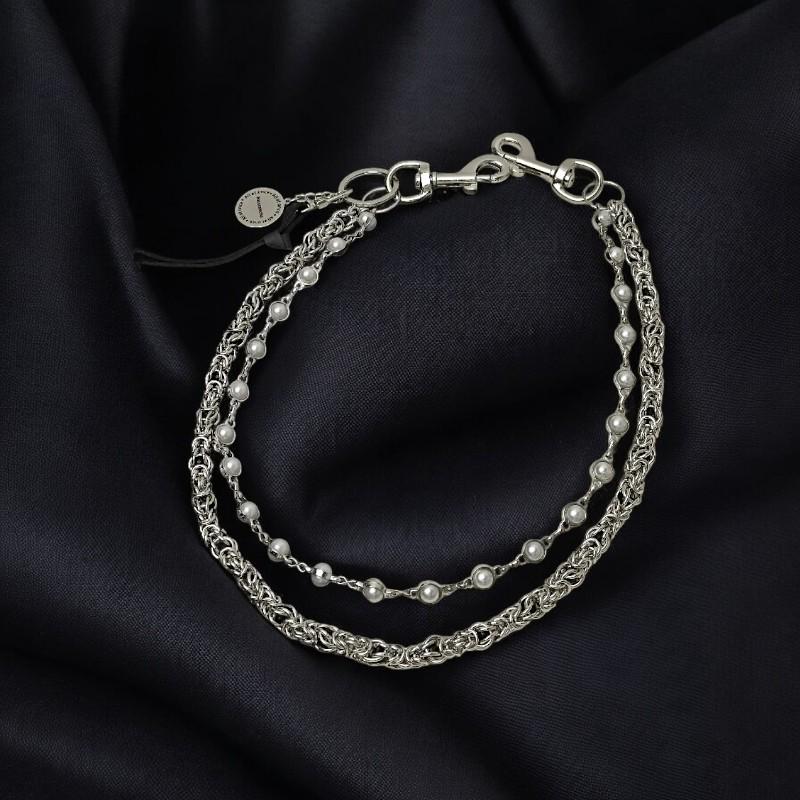 Double Layered Pearl Wallet Chain | Grunge Keychain for Jeans | Punk Keyring Chain | Gothic Side Chain for Pants | Y2K Aesthetic Accessory