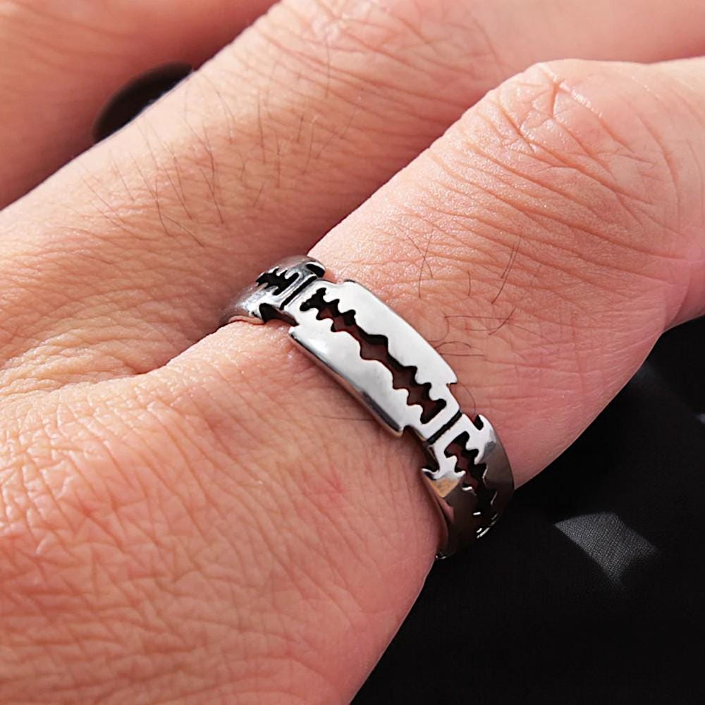 Razor Blade Ring | Stainless Steel Gothic Ring | Punk Rock Jewelry | Edgy Stackable Ring for Men & Women | Alternative Fashion Accessory