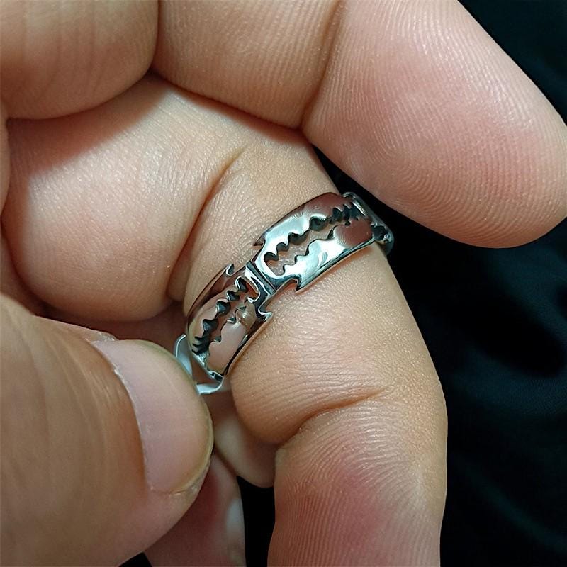Razor Blade Ring | Stainless Steel Gothic Ring | Punk Rock Jewelry | Edgy Stackable Ring for Men & Women | Alternative Fashion Accessory