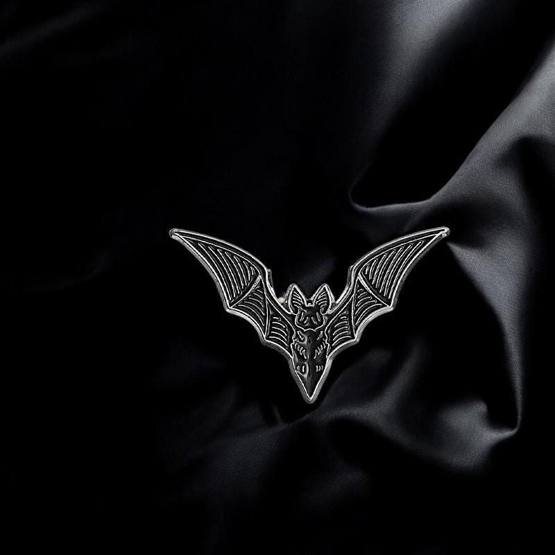 Bat Collar Point Enamel Pin Set | Gothic Lapel Pins | Witchy Halloween Accessory | Spooky Black & Silver Bat Brooch | Alternative Gift