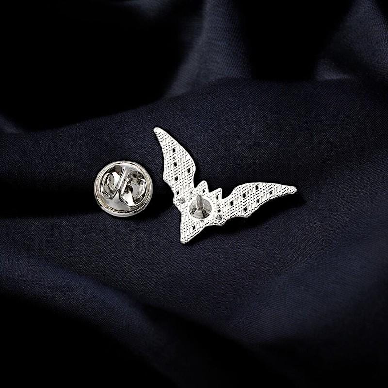 Bat Collar Point Enamel Pin Set | Gothic Lapel Pins | Witchy Halloween Accessory | Spooky Black & Silver Bat Brooch | Alternative Gift