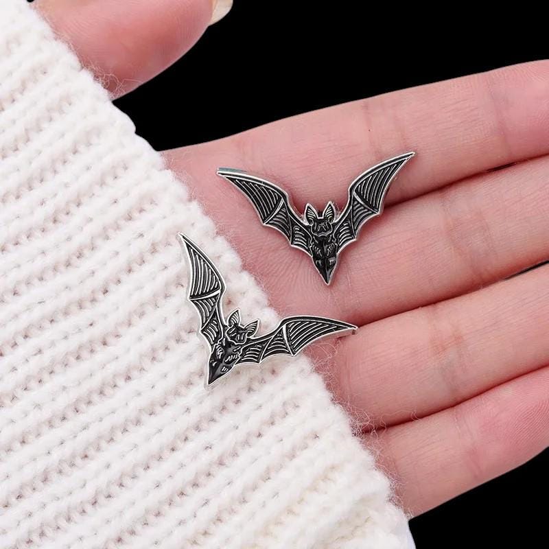 Bat Collar Point Enamel Pin Set | Gothic Lapel Pins | Witchy Halloween Accessory | Spooky Black & Silver Bat Brooch | Alternative Gift